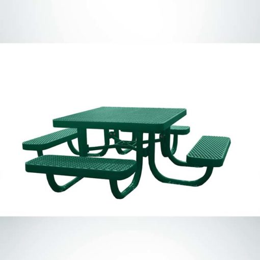 Model #PPS944091333C. 3' square children's picnic table. Hunter green, free standing, expanded metal.