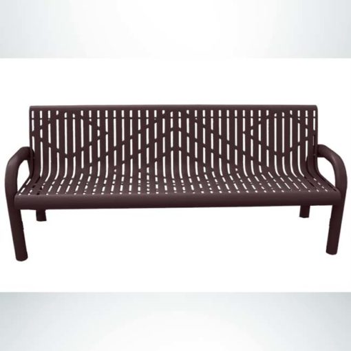 Model #PPS971302O88C. Grand Contour park bench, 6 foot, brown, laser cut, free standing.