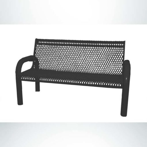 Model #PPS974103O99C. Grand Contour park bench. 4 foot, black, expanded metal, free standing.