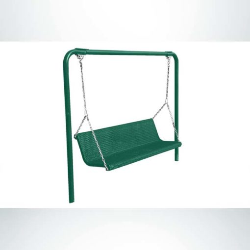 Model #PPS974S12O33C. Grand Contour bench swing. 6 foot, hunter green, expanded metal, direct bury.