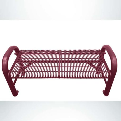 Model #PPS976103O00C. Grand Contour flat park bench without backrest. 4 foot, burgundy, welded rod, surface mount.