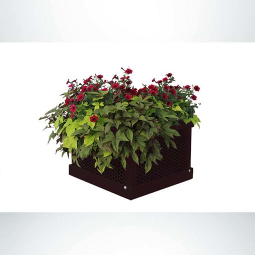 Model #PPS9PL202O88D. Outdoor square planter. 26" x 18", brown, expanded metal.