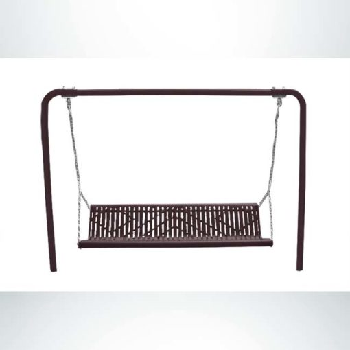 Model #PSS971S12O88C. Grand Contour outdoor bench swing. Brown, laser cut, direct bury.