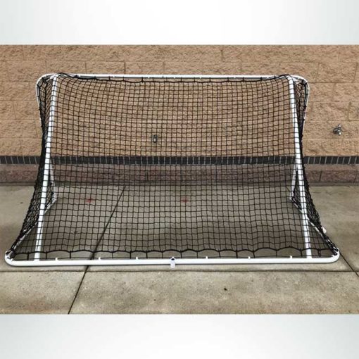 Custom 4'x8' small sided steel soccer goal. Powder coated white with black net.