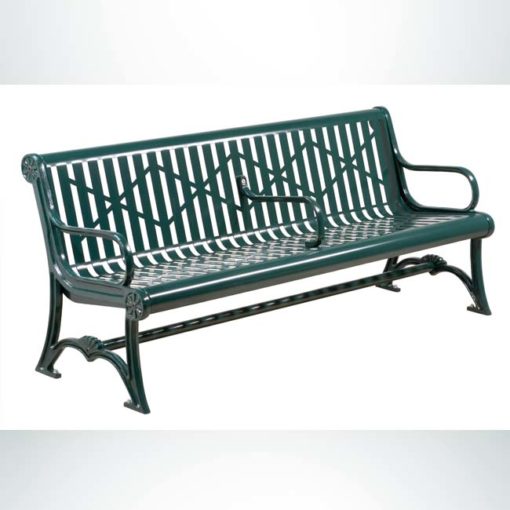 Model #PILRB94. Oak knoll series 8 ft. cut steel plate contour bench for parks, schools and businesses. Powder coated hunter green.