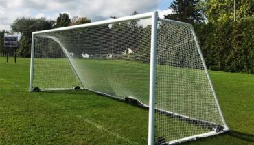 Model #M88WRD4824CB. Regulation wheeled soccer goal with 4" mesh net and caster wheel backbar.