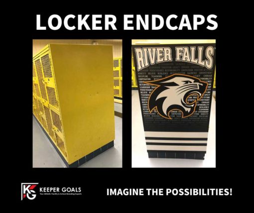 Locker endcaps shown before and after installation.