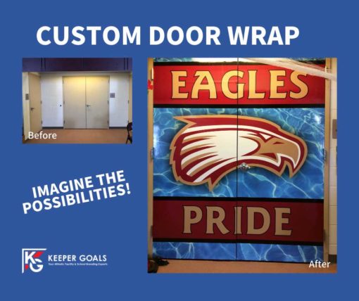Custom double door wrap shown before and after installation.