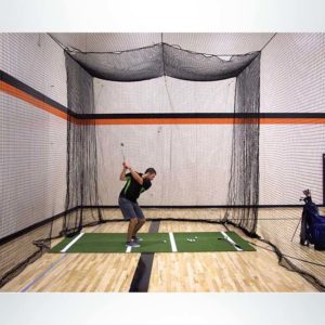 Model #BCTEN70IN. Indoor tension batting cage with phantom hitting golf insert.