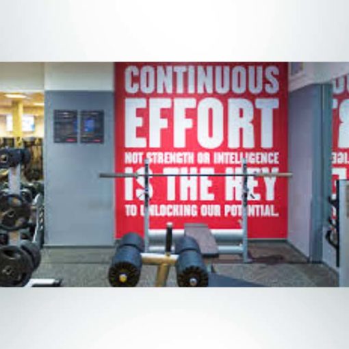 School branding wall wrap with core values in weight room.