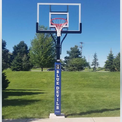 Model #X554. Goalsetter Extreme Series backyard or driveway basketball hoop. Duke Blue Devils pole pad in blue.