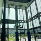 Walk-draw netting & motorized basketball hoop.