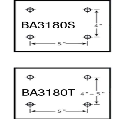 Model#BA3180S. Hole pattern for Bison Baseline Collegiate 180 Competition breakaway basketball goal for 42" backboards.