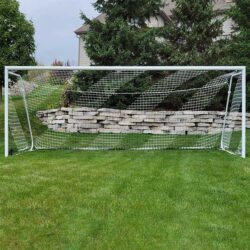 Model #NP53082439PEIASTRIP Black and white diagonally striped soccer net on 8' x 24' soccer goal.