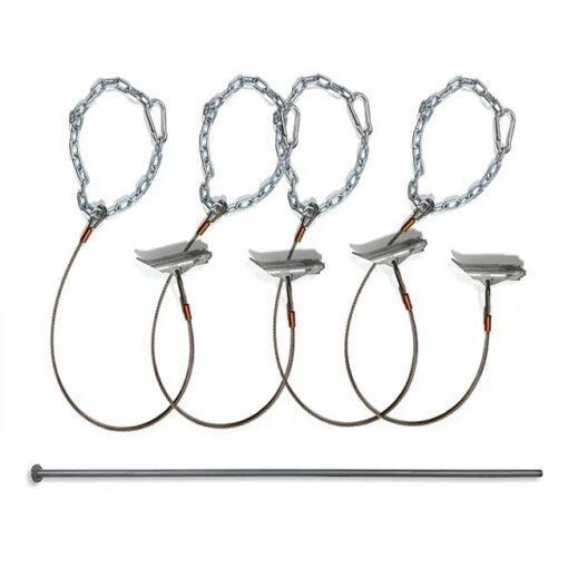 Standard duckbill ground anchor kit for movable team shelters. Includes 4 duckbill anchors with 3000 lb. rating and one steel driver.