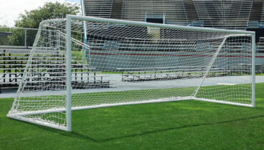 Elite series soccer goal with cable net attachment.
