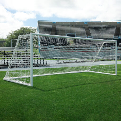 Elite series soccer goal with cable net attachment.