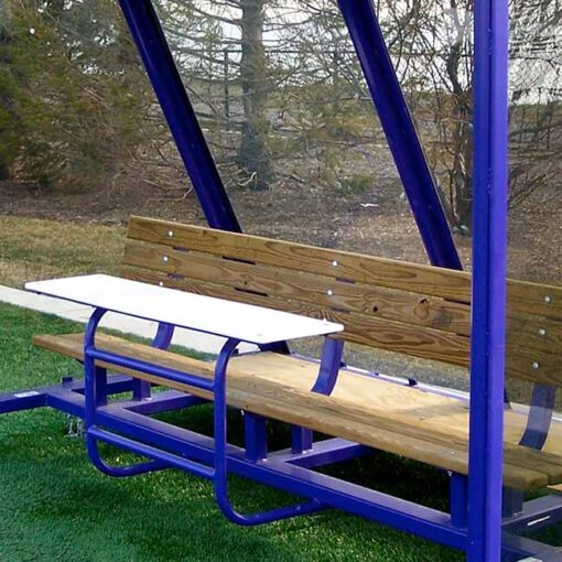 Model #TB8. Scorer's table built in to Keeper Goals heavy duty team shelters.