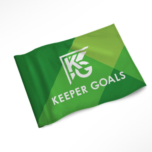 Green custom soccer corner flag with white Keeper Goals logo