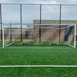 Black and white diagonally striped soccer net for 8' x 24' soccer goal with 6' back depth.