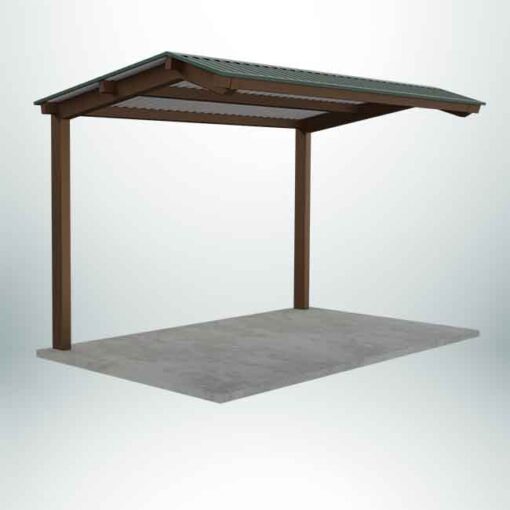 Front view of architectural rendering of 12' x 20' Premium Hard Shell Bleacher Cover with green roof.