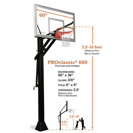 PROclassic 660 residential basketball hoop specs image.