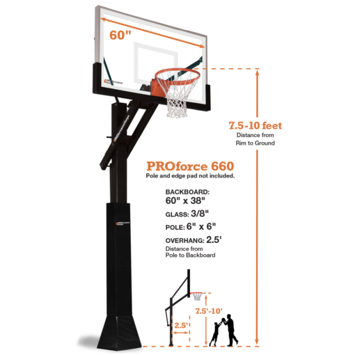 PROforce 660 outdoor in-ground basketball basketball hoop specs image.
